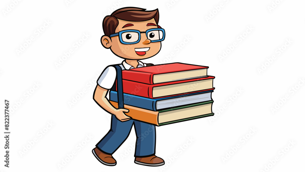 Aufkleber a student carrying a stack of heavy textbooks in their arms as they walk to class. the books have sy