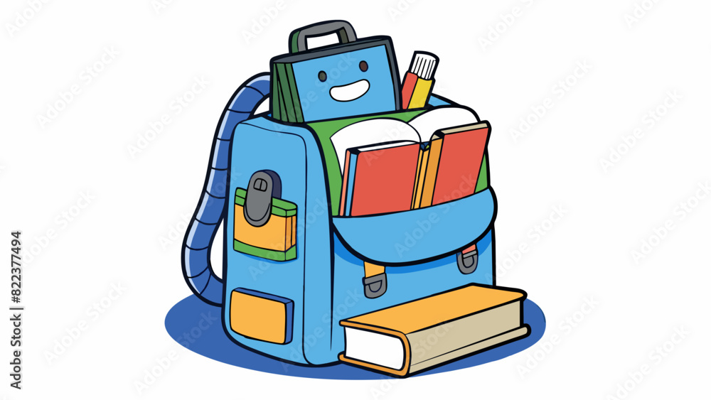 Aufkleber a students backpack slowly filling up with textbooks notebooks and assignments as the school year pr
