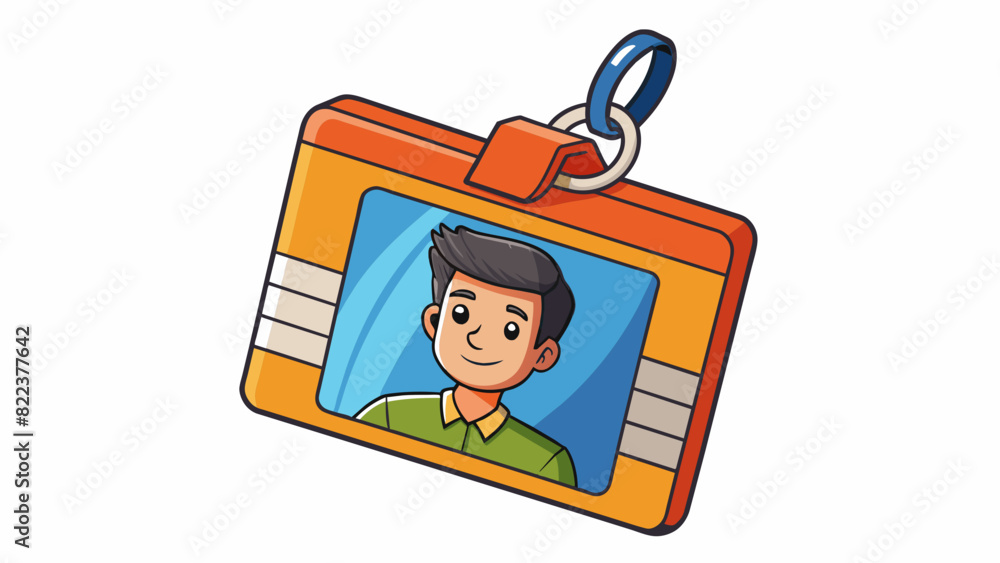 Poster A thick laminated pass with the owners photo and name allowing access to a restricted area.. Cartoon Vector