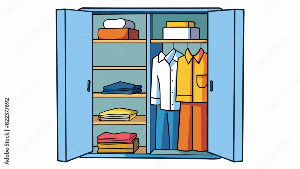 Poster a third illustration is of a closet filled with clothes. all the shirts are hung on one side while t