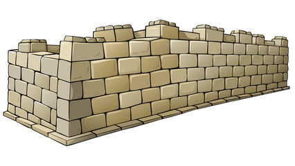 A thick stone wall lines the perimeter of an ancient fortress. Its surface is rough and uneven showcasing the skilled craftsmanship of the builders. Cartoon Vector