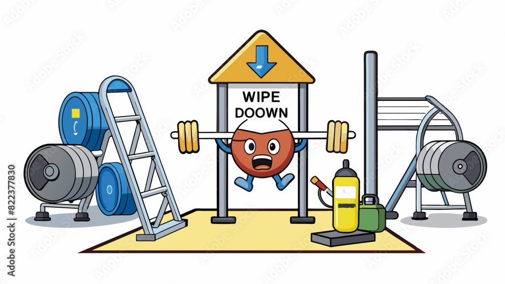 Poster At the gym the rule was to always wipe down equipment after use. This helped maintain a clean and sanitary environment for all members to workout in.. Cartoon Vector