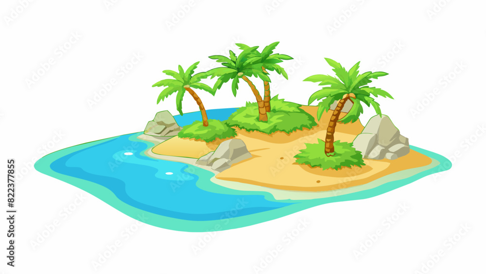 Poster a tropical coast with palm trees swaying in the breeze the sand is white and powdery and crystalclea
