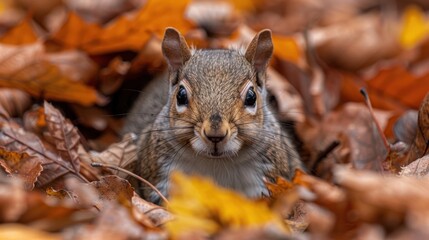 Obraz premium A mischievous squirrel burying a nut, its eyes darting around to make sure no one is watching, as it secures its winter stash.