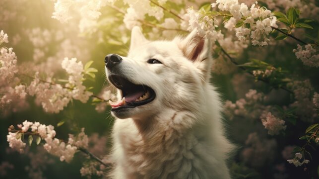 Portrait of happy wolf rejoice with spring.