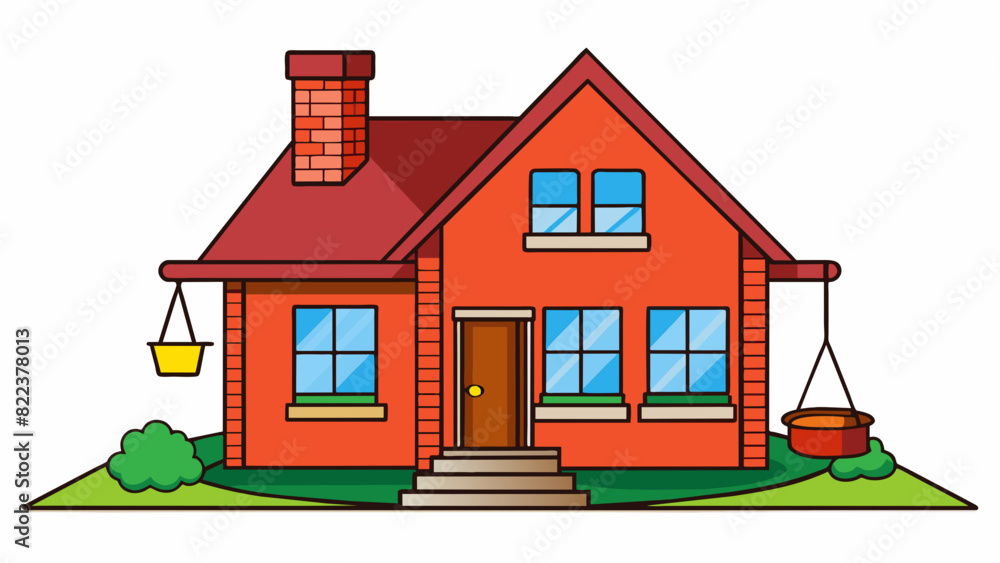 Poster a wide sy structure made of red bricks with a sloping roof and a large chimney. the structure appear