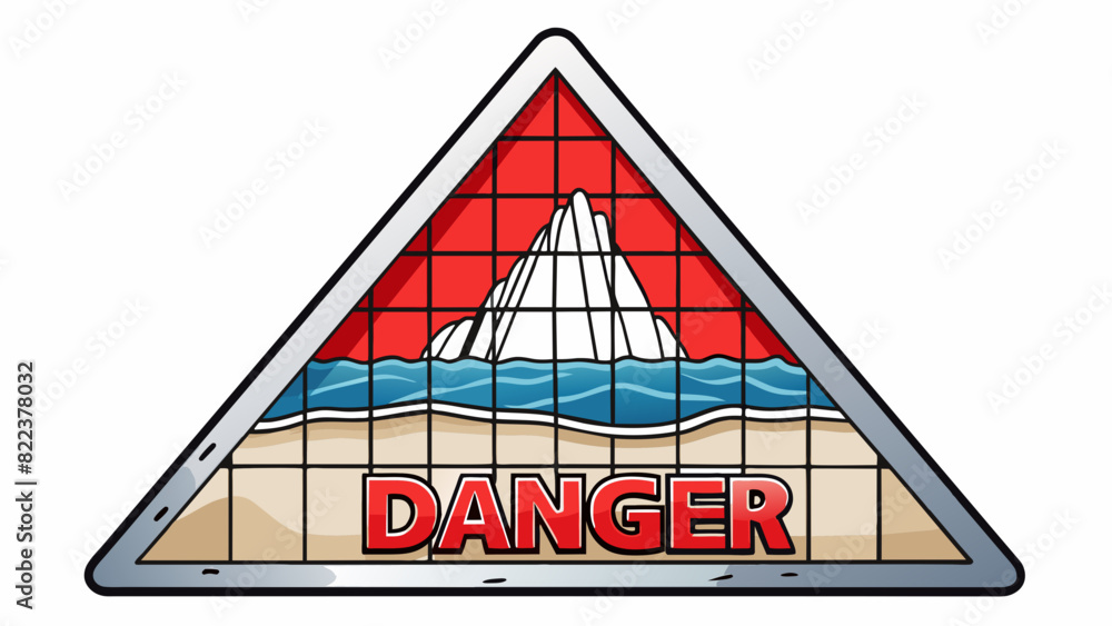 Poster a white triangular sign with a black border and bold text reading danger in bright red. the sign is 