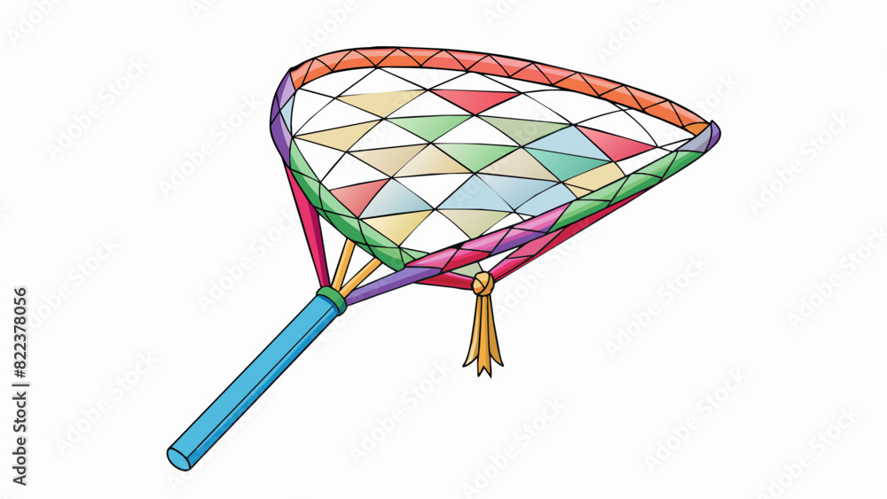 Poster A wide diamondshaped net with colorful ribbons attached to the ends used for catching bubbles in a park.. Cartoon Vector