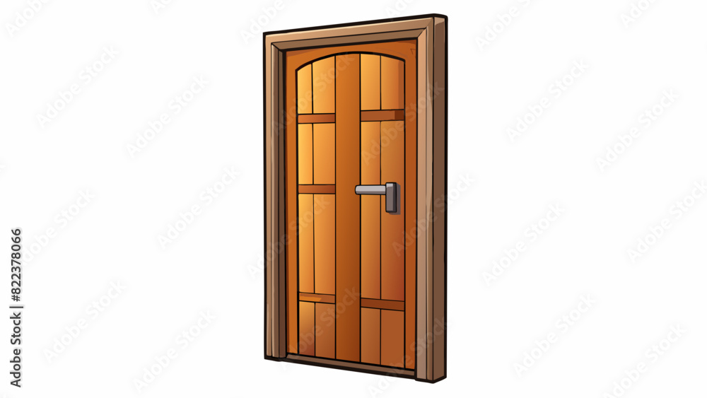 Poster A wooden door with a smooth surface that changes from light to dark depending on the amount of natural light shining through the window next to it.. Cartoon Vector