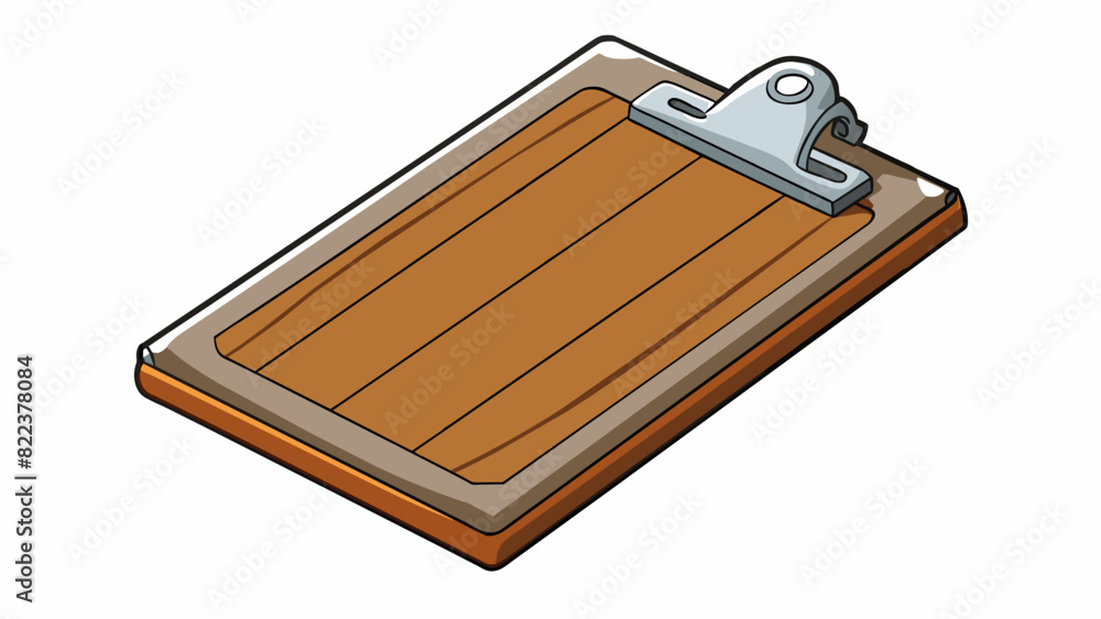 Poster a wooden clipboard with a sy metal clip its surface chipped and scratched from regular use. the corn