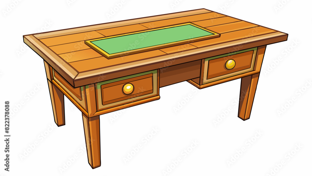 Poster A wooden desk This object is a solid sy surface made of wood. It has a rough and slightly uneven texture and can be heavy. It has a natural brown. Cartoon Vector