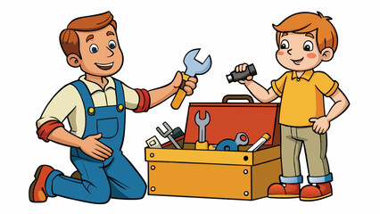 A wellloved toolbox filled with all the necessary tools for any household repair and a fathers pride and joy as he teaches his child how to use them.. Cartoon Vector