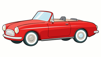 A vintage cherry red convertible with a soft top roof and chrome accents perfect for a leisurely cruise along the coast with the wind in your hair.. Cartoon Vector