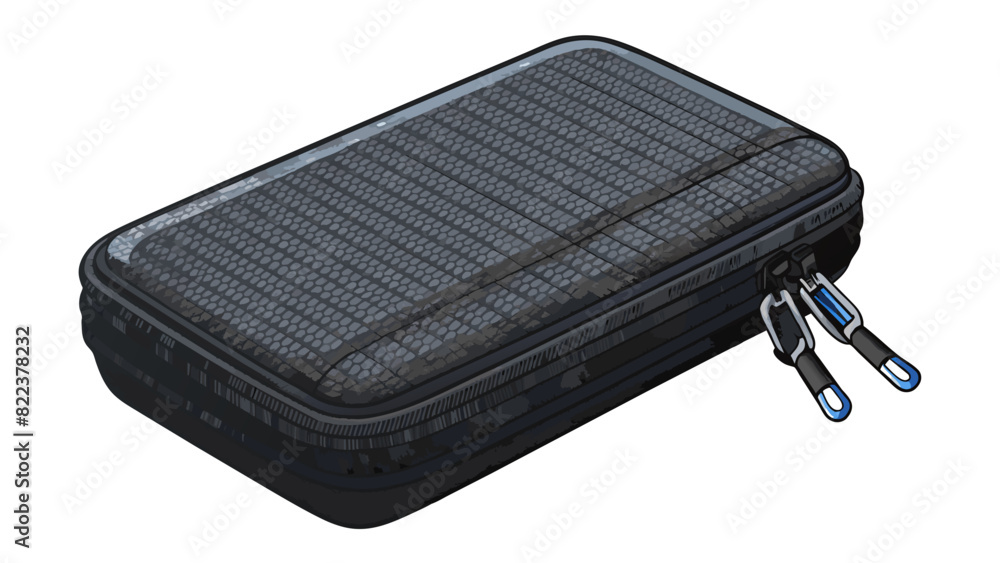 Poster Case 2 A black plastic case with a zipper closure and a handle on the side. The exterior has a textured pattern and the inside is lined with soft. Cartoon Vector