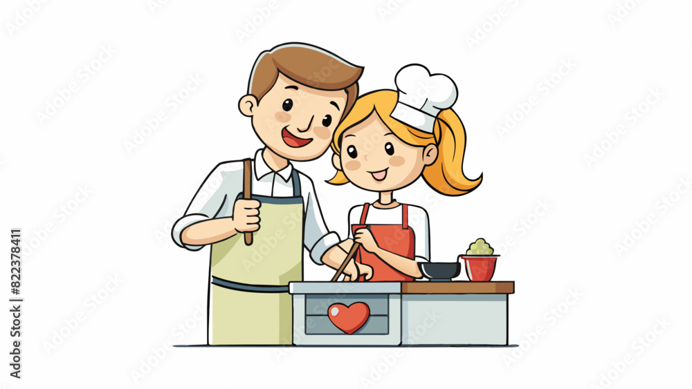 Aufkleber in the kitchen the couple worked together to prepare a meal. he wore an apron with a funny quote on 