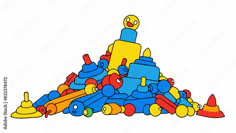 Poster in the fourth illustration there is a pile of toys on the floor. they are all sorted based on their 