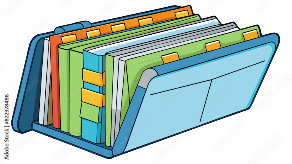 Poster large accordion file could also be considered an illustration of a file. Made of durable plastic with a zipper closure it has multiple compartments. Cartoon Vector