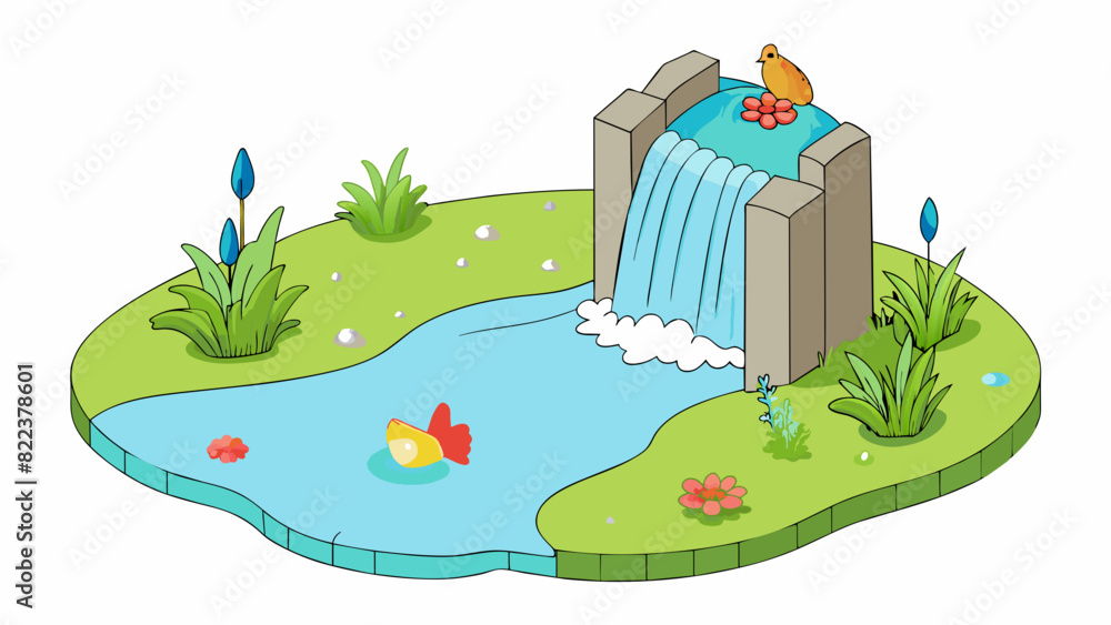 Poster next to the waterfall lies a bubbling spring glistening in the sunlight as fish swim through its coo