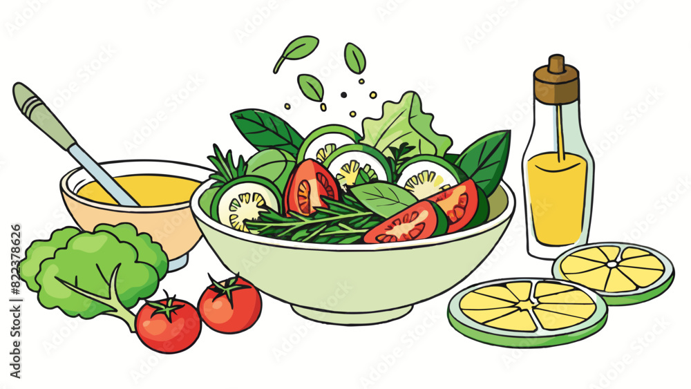 Aufkleber preparing a salad wash and chop a variety of fresh vegetables such as cucumbers tomatoes and bell pe
