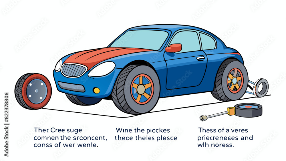 Poster taking care of a car involves changing the oil and checking the tire pressure for safe and efficient