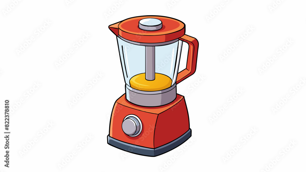 Poster The blenders main function is to mix and blend ingredients. It has a cylindrical base with sharp blades at the bottom and a lid with an opening to add. Cartoon Vector