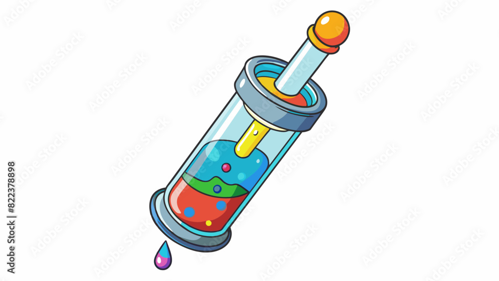 Poster The cylindrical object was made of clear glass and had a pointed tip at one end. Inside several colorful liquids swirled and mixed together when. Cartoon Vector
