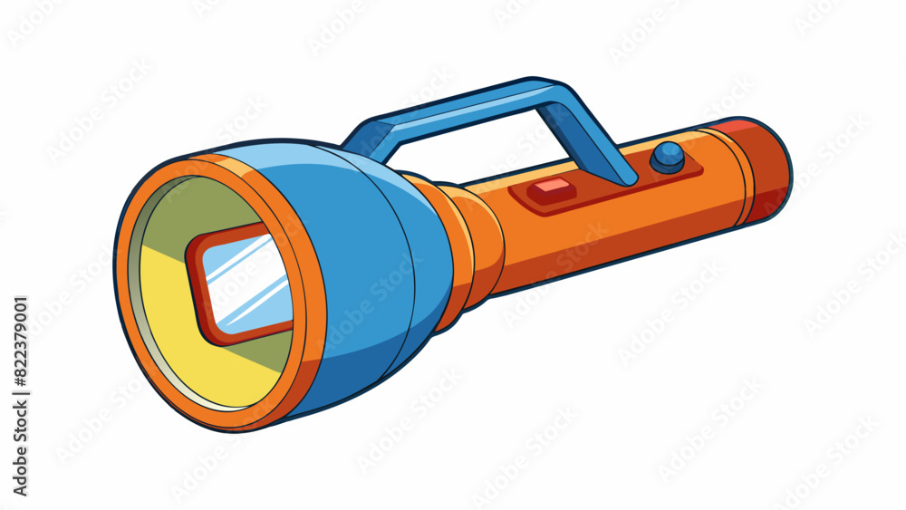 Poster The flashlights function is to provide a portable source of light. It is a small handheld object with a round base and a cylindershaped handle. On one. Cartoon Vector