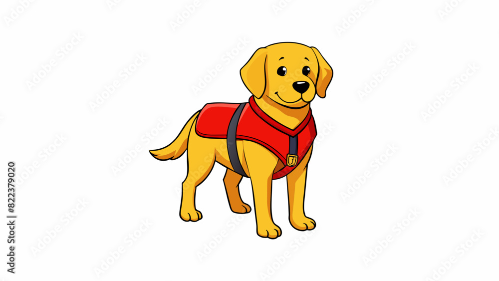 Poster the guide dog a golden retriever with a bright red vest and trained to assist people with visual imp