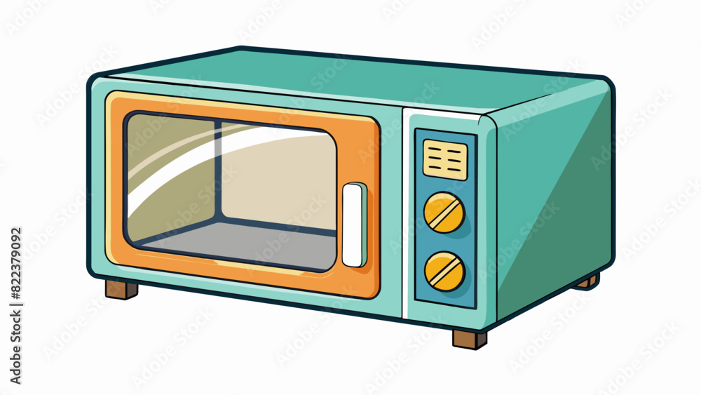 Aufkleber The microwaves main function is to heat or cook food. It is a rectangular object with a control panel on the front and a hinged door on one side.. Cartoon Vector