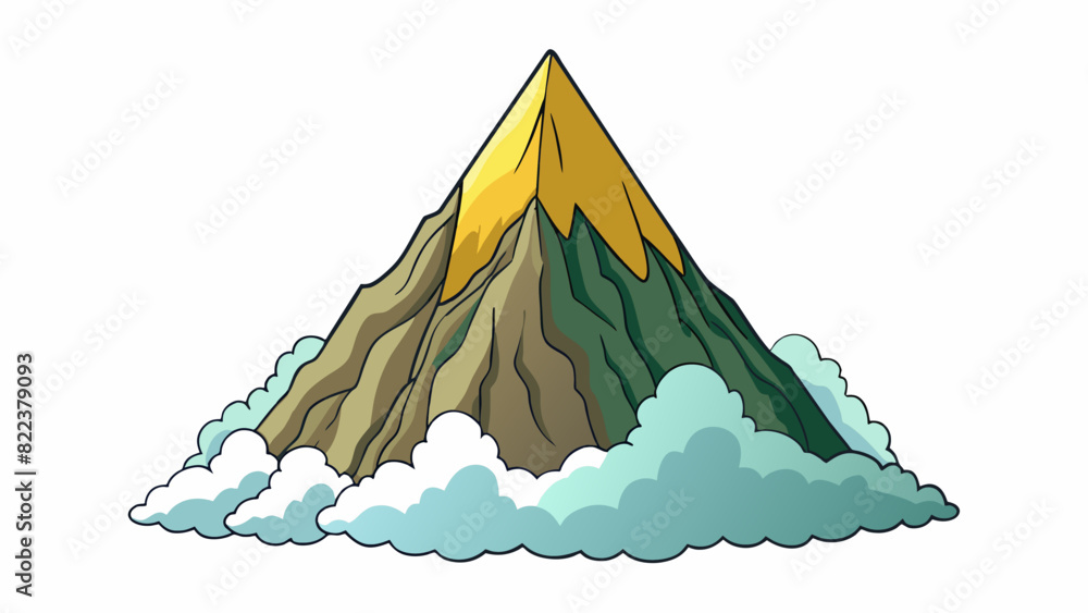 Poster The mountain peak had a razorsharp edge that seemed to disappear into the clouds above giving a feeling of endless height and mystery.. Cartoon Vector