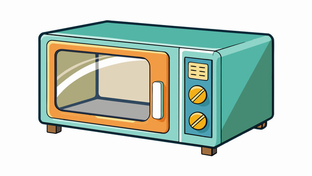 The microwaves main function is to heat or cook food. It is a rectangular object with a control panel on the front and a hinged door on one side.. Cartoon Vector