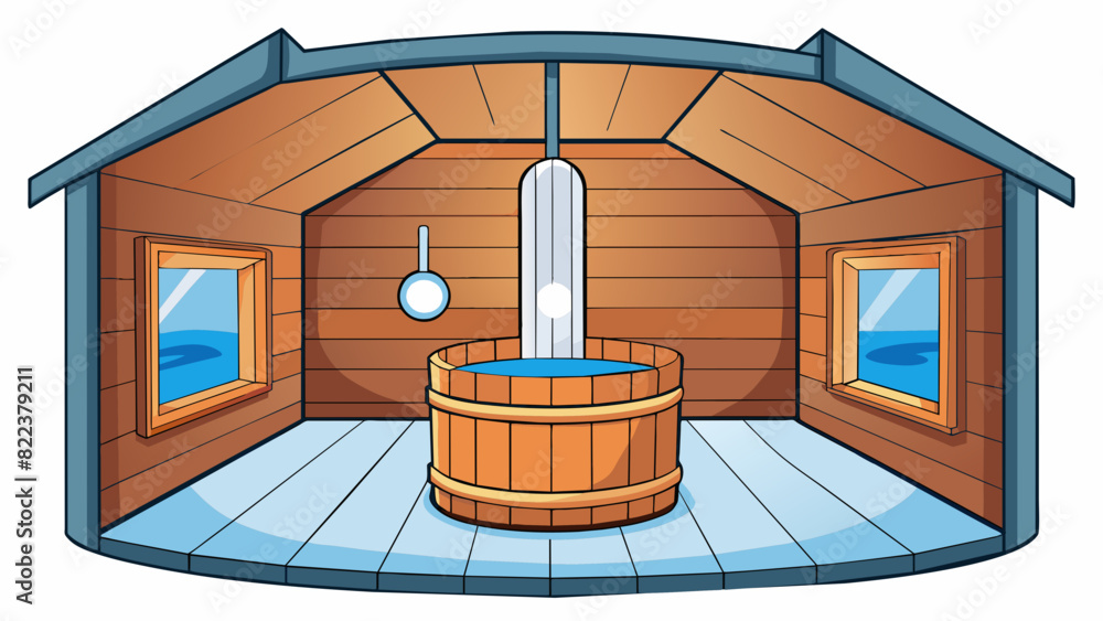 Wall mural The range of temperatures in a sauna Stepping into a sauna you can immediately feel the range of temperatures surrounding you. The heat in the room. Cartoon Vector