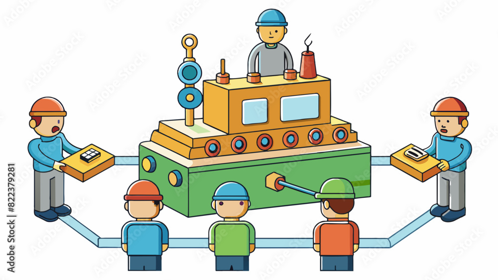 Poster The second team can be compared to a welloiled machine with each member playing a specific role and working together seamlessly to achieve a common. Cartoon Vector