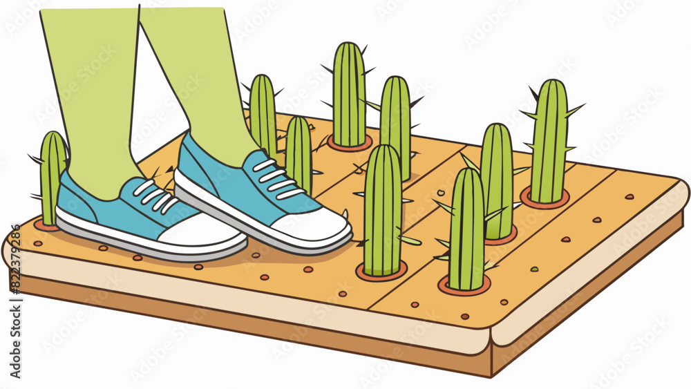 Aufkleber The sharp ly sensation of stepping on a bed of cactus needles while walking foot through the desert. Each needle is thin and pointed causing a brief. Cartoon Vector