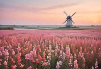 Sunset Over a Field of Multicolored Blossoms