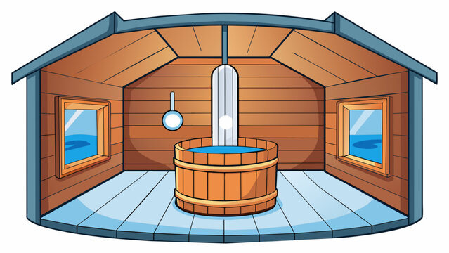 The range of temperatures in a sauna Stepping into a sauna you can immediately feel the range of temperatures surrounding you. The heat in the room. Cartoon Vector