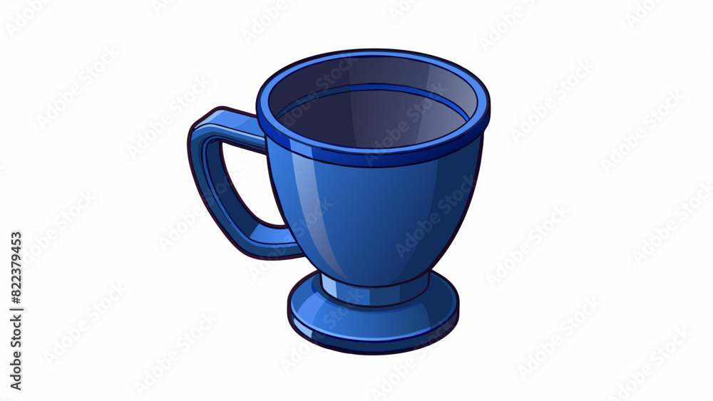 Poster this cup is made of dark blue metal and has a modern sleek design. its surface is smooth and cold to