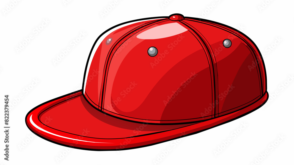 Poster This cap boasted a striking red color and a smooth shiny surface. It had a large flat brim and a snapback closure allowing for an adjustable fit.. Cartoon Vector