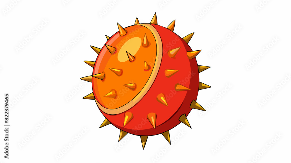 Poster This fruit is unusual in shape resembling a spiky oval with a bright red and orange skin. When you into it you find small sections arranged in a. Cartoon Vector