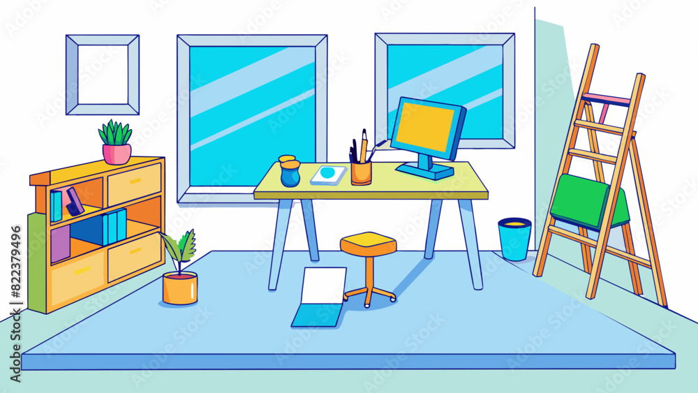 Poster this room was bright and airy with tall windows that let in plenty of sunlight. a large white desk s