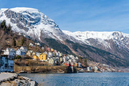 A photography of an popular Norwegian town Odda in spring