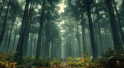 Obraz premium A mesmerizing forest of towering trees. Generative AI.