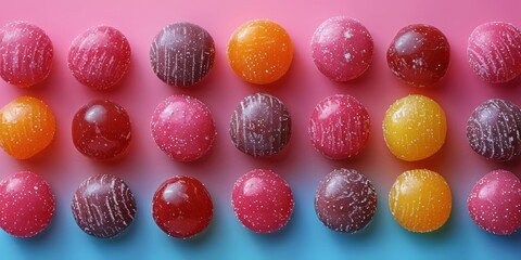 Various candies displayed on top of a table in an organized manner