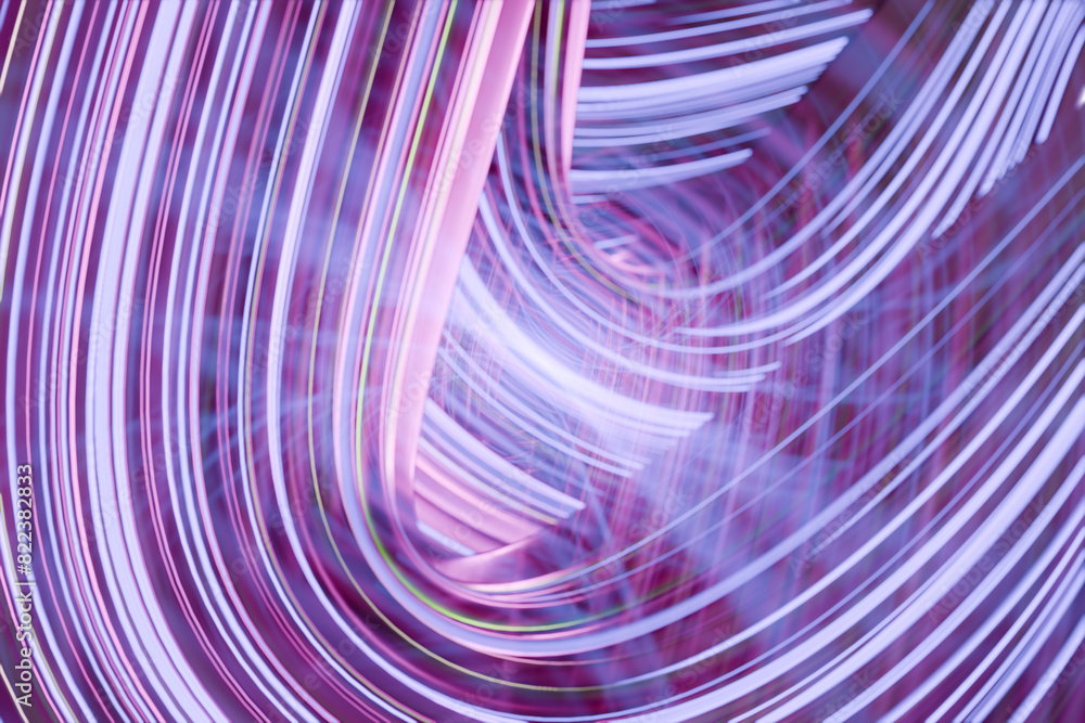Poster abstract light trails in pink and purple hues creating a dynamic, swirling pattern.3d rendering