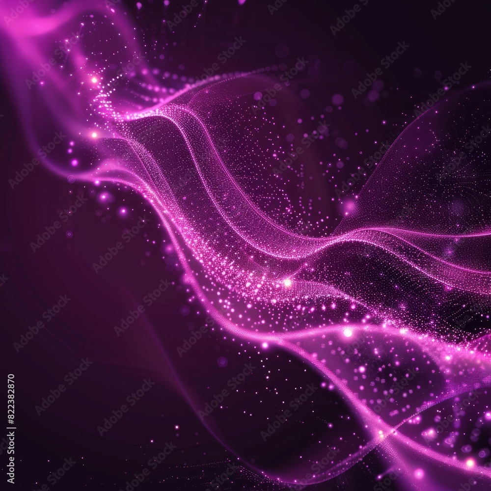 Poster digital purple particles wave and light abstract background with shining dots stars. job id: bf9ea05