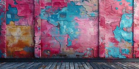 Wooden floor with a painted wall in the background, showcasing the contrast between natural material and artistic design