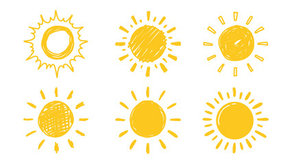 Set of Hand Drawn Sun. Vector Doodle sun.