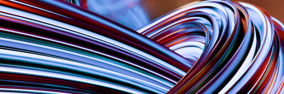 Colorful, intertwined cables creating an abstract pattern.3d rendering