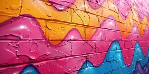 Detailed view of a wall covered in colorful graffiti art and tags