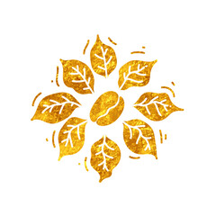 Coffee bean and leaves drawing in gold color style